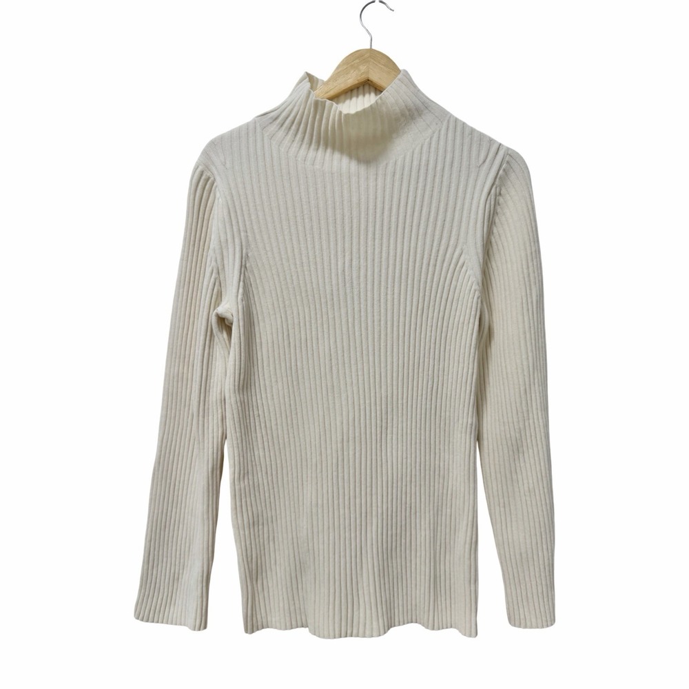 COS Womens Ribbed Cotton Turtleneck Sweater Size M White Minimalist Capsule
